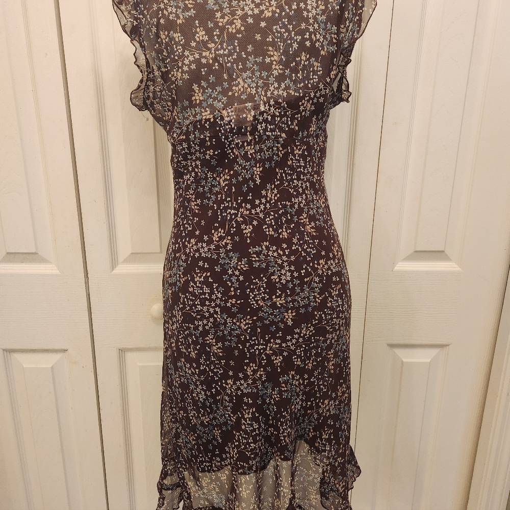 Jonathon Martin Floral Brown And Blue Sleeveless Dress - Picture 5 of 7